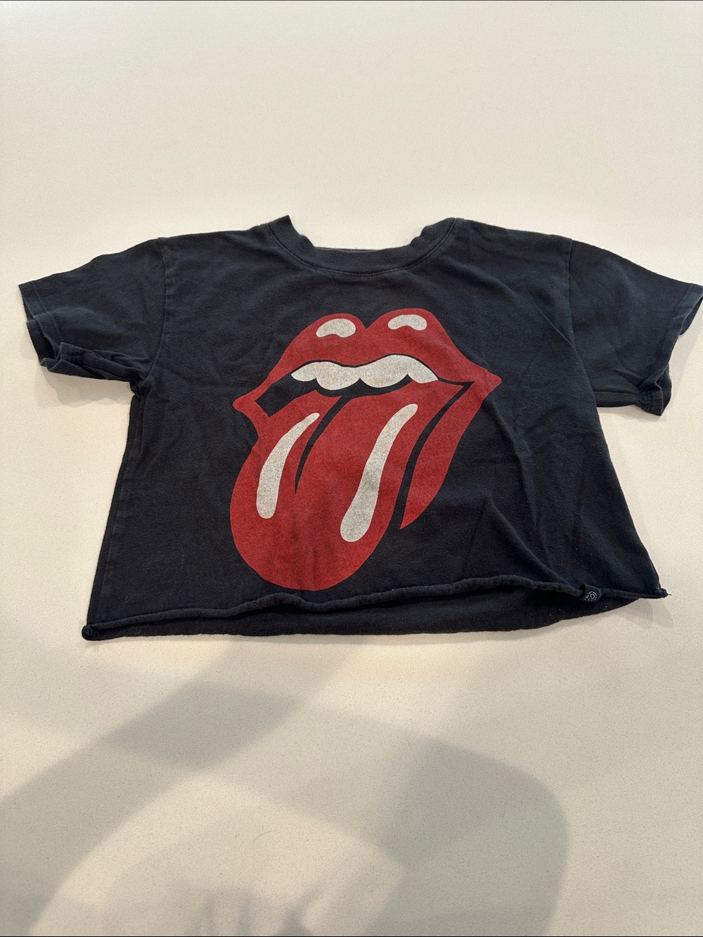 Treasure & Bond Kids Black Rolling Stones Crop T-Shirt Graphic